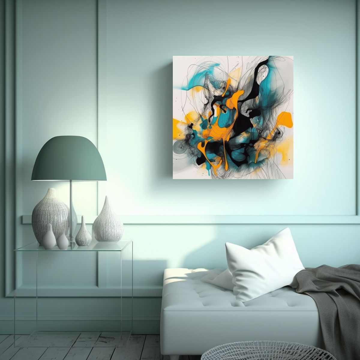 GENERICO - Cuadro Abstracto Con Colores Amarillo, Negro Y 80x80 Cm