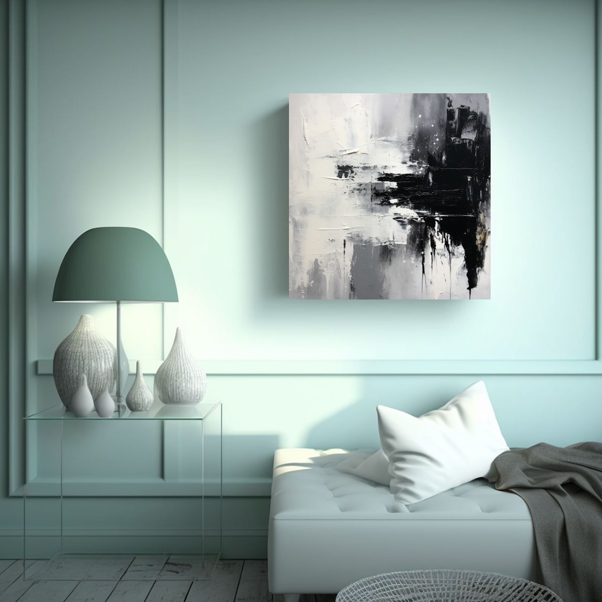 GENERICO - Cuadro Abstracto Minimalista Blanco Y Negro Por 80x80 Cm