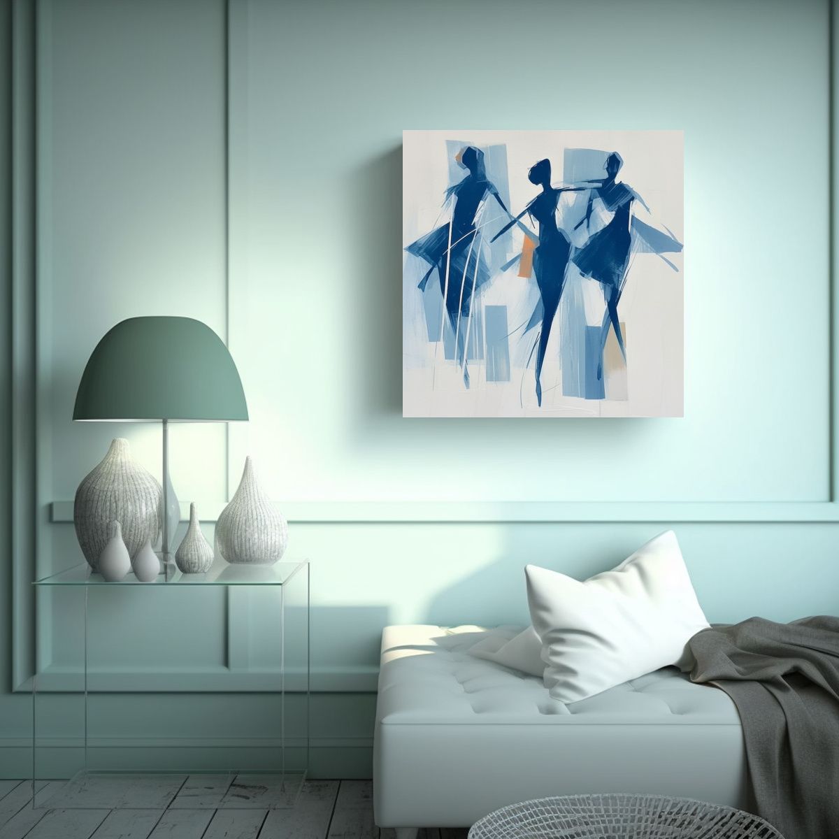 GENERICO - Cuadro De Mujeres Bailando En Azules Abstractos 50x50 Cm