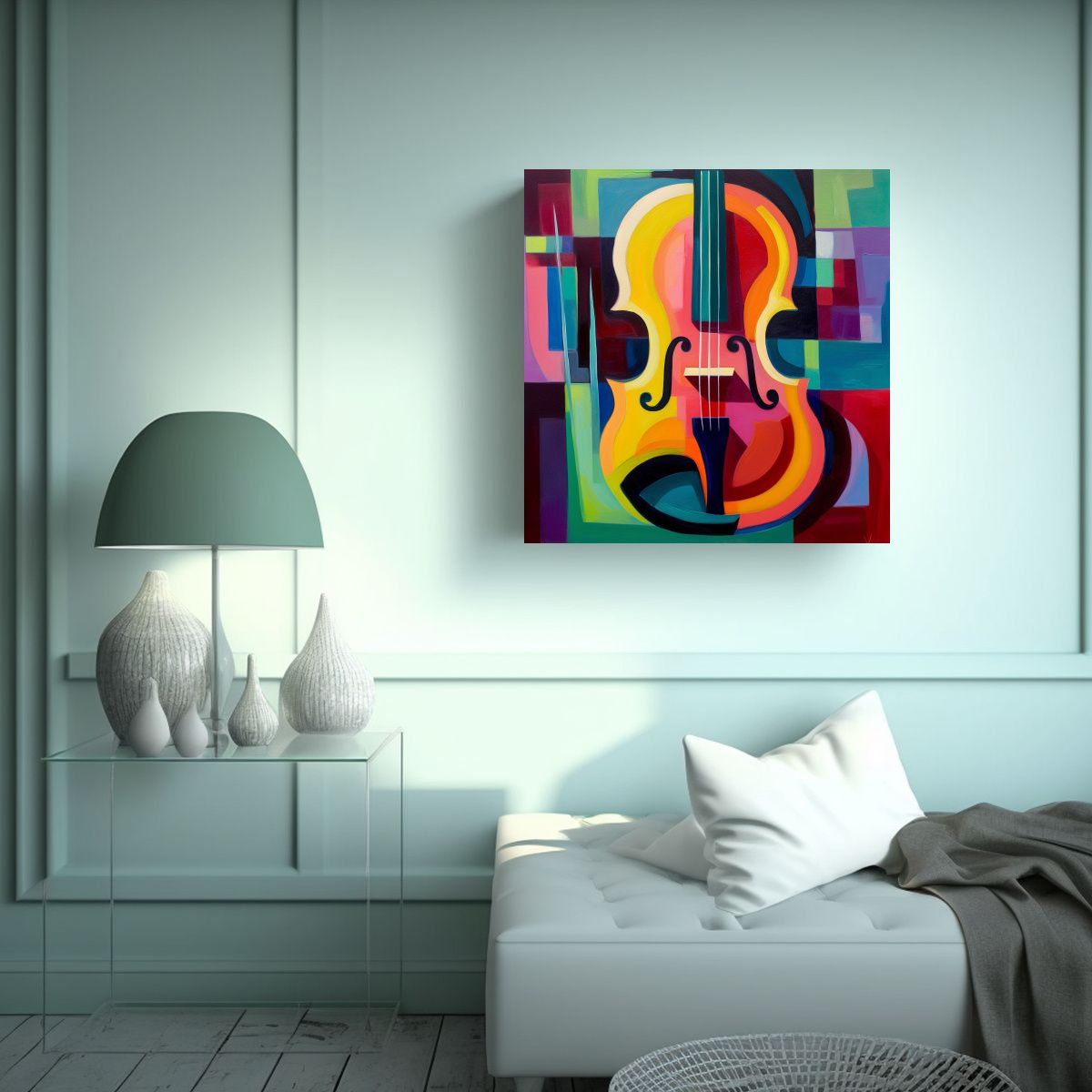 GENERICO - Lienzo Acuarela Poder: Violín Colorido Estilo 80x80 Cm