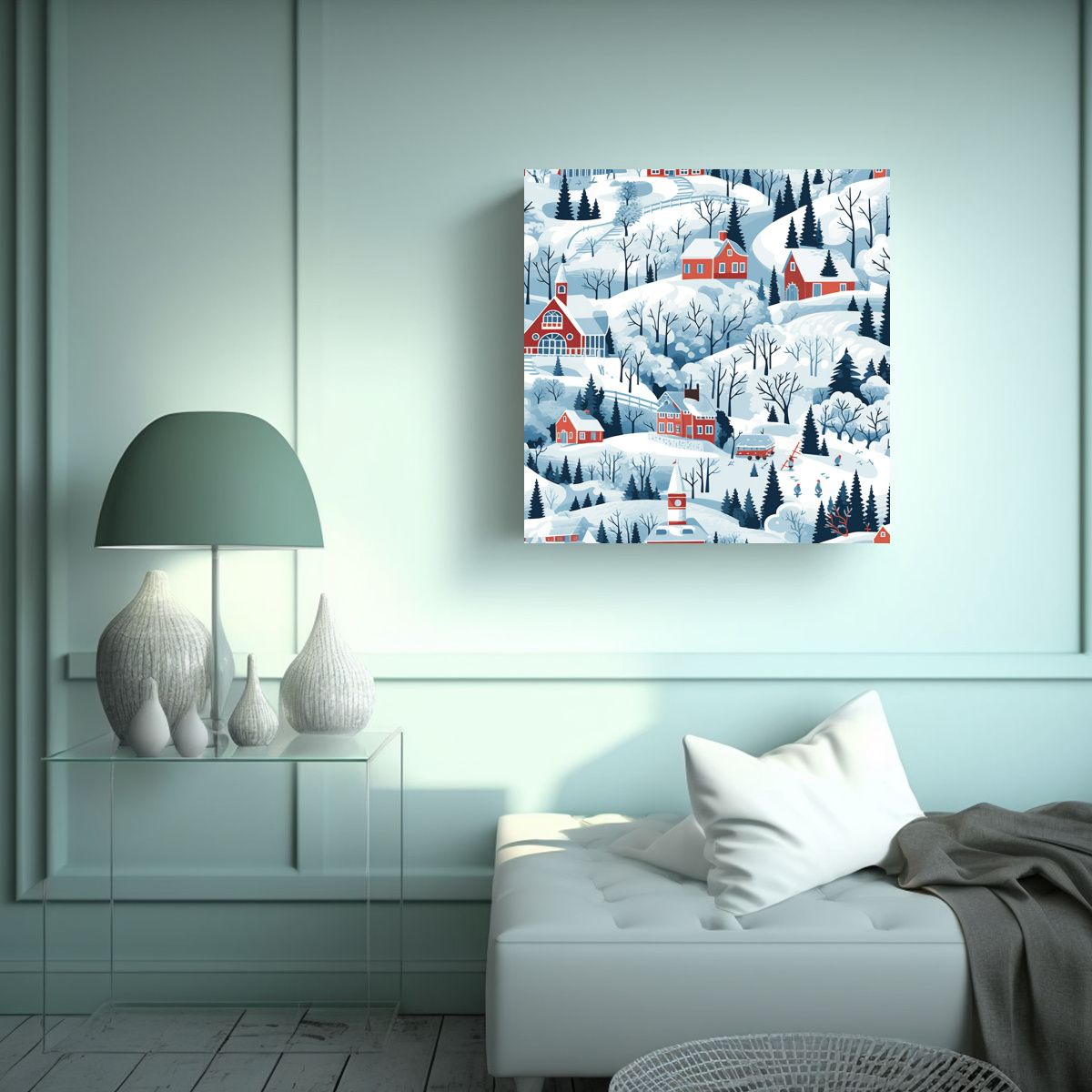GENERICO - Cuadro Abstracción Invernal Vermont En La Nieve 80x80 Cm.
