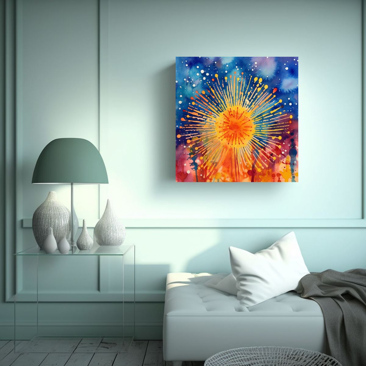 GENERICO - Arte Acuarela De Fuegos Artificiales En El 4 De 60x60 Cm