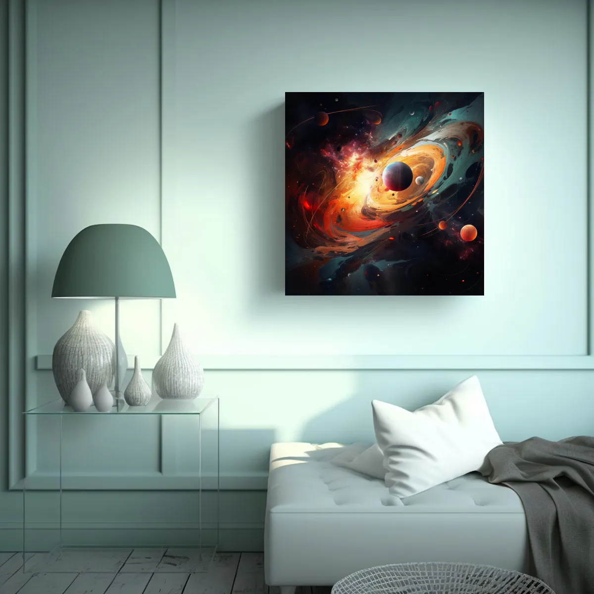 GENERICO - Cuadro Abstracto único Galaxia Planetas 90x90 Cm