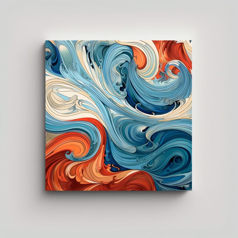 GENERICO - Tela En Bastidor Dibujo Intenso De Olas Y Agua 60x60 Cm