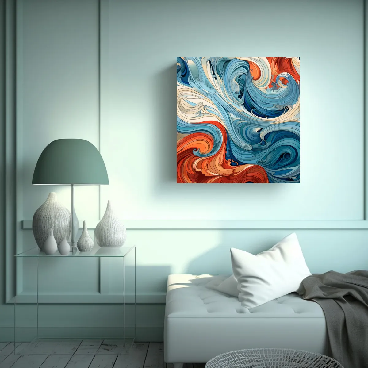 GENERICO - Tela En Bastidor Dibujo Intenso De Olas Y Agua 70x70 Cm