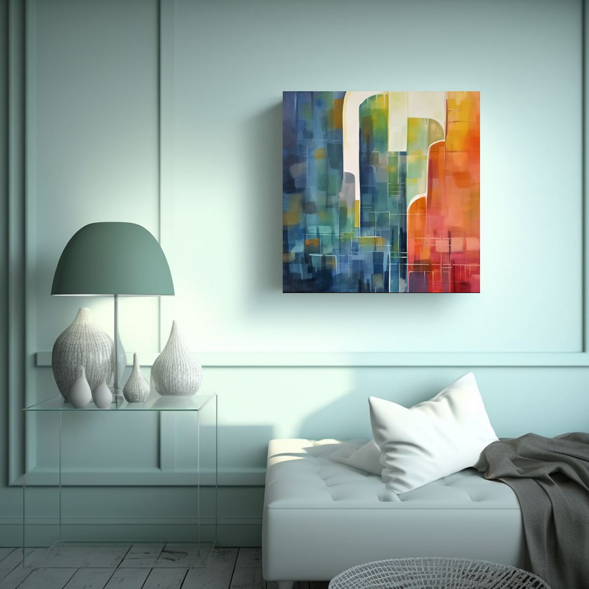 GENERICO - Cuadro Abstracto De Ciudad Para Decoración De 60x60 Cm