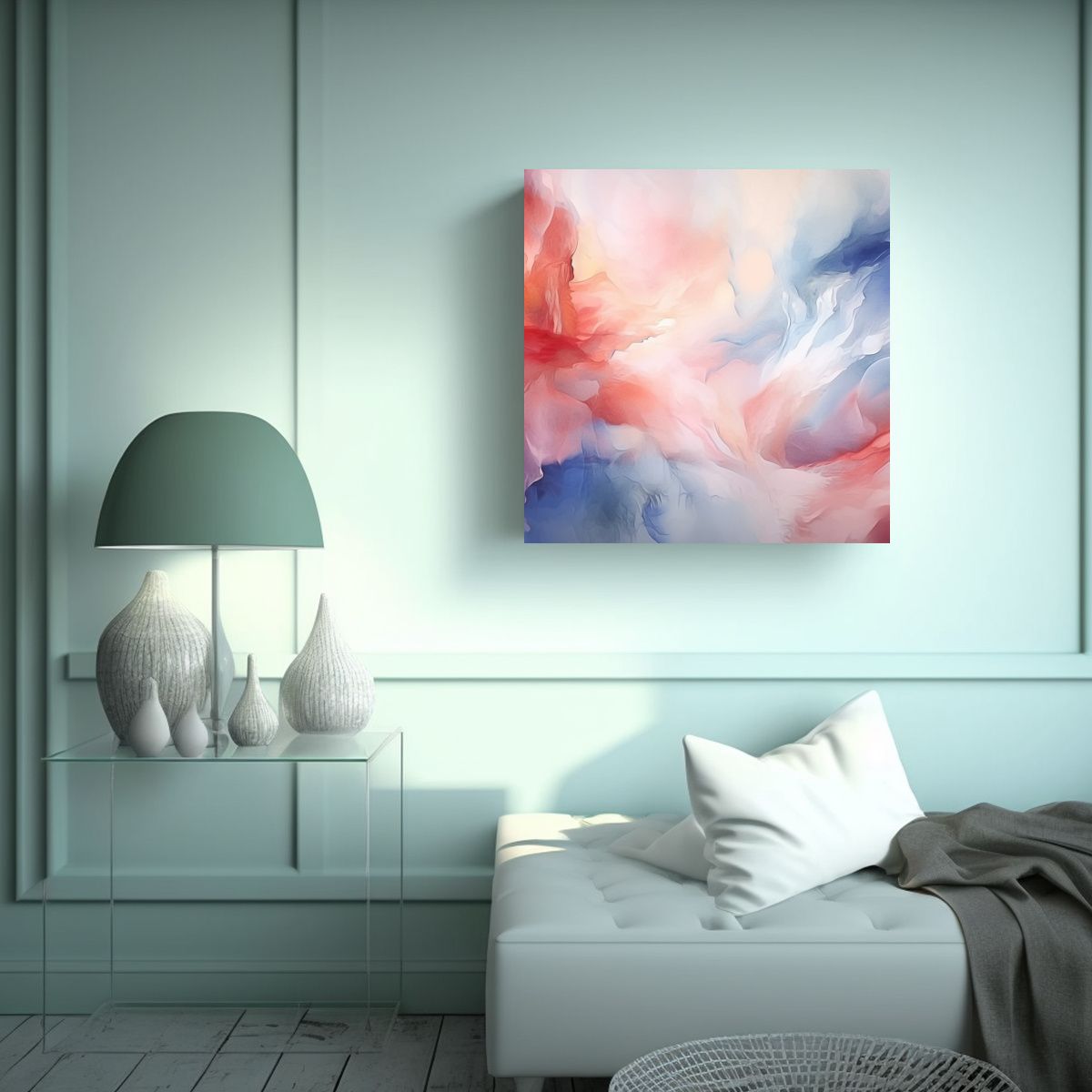 GENERICO - Cuadro Original Acuarela Abstracta Tonos Pálidos 50x50 Cm