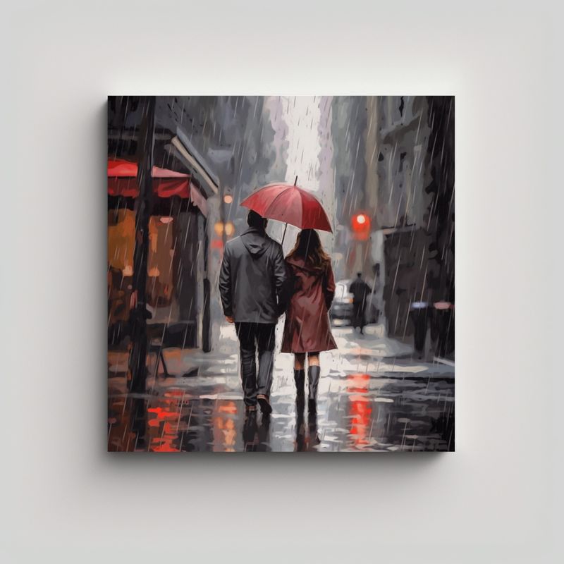 GENERICO - Cuadro Vanguardia Pareja Caminando Bajo La Lluvia 70x70 Cm