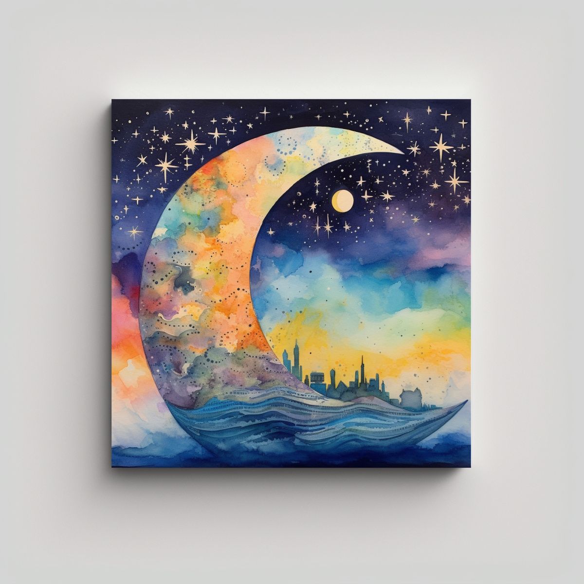 GENERICO - Cuadro Galaxia Con Luna, Estrellas Y Estrella 80x80 Cm