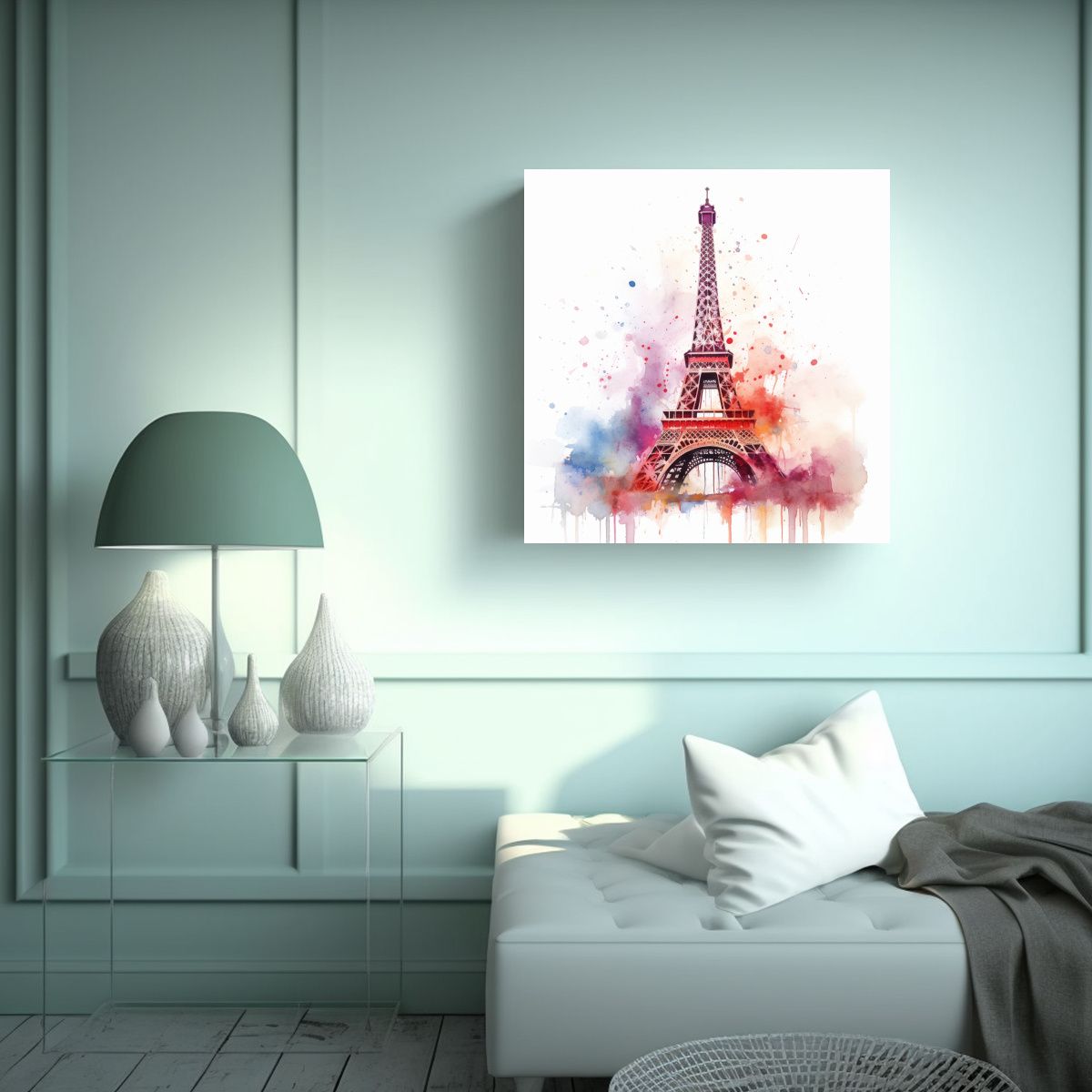 GENERICO - Pintura De La Torre Eiffel En Acuarela Con 50x50 Cm.