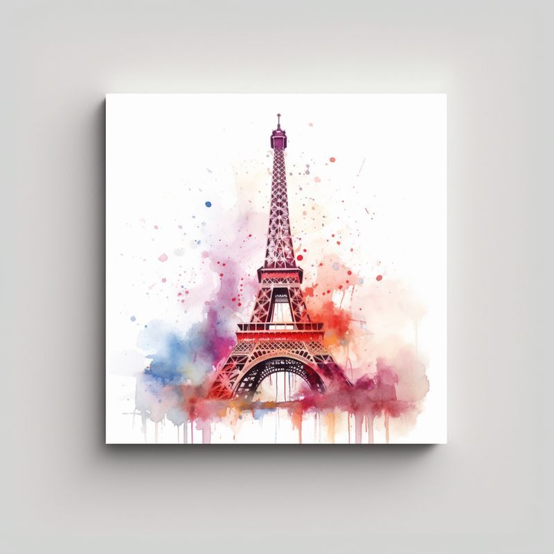 GENERICO - Pintura De La Torre Eiffel En Acuarela Con 90x90 Cm