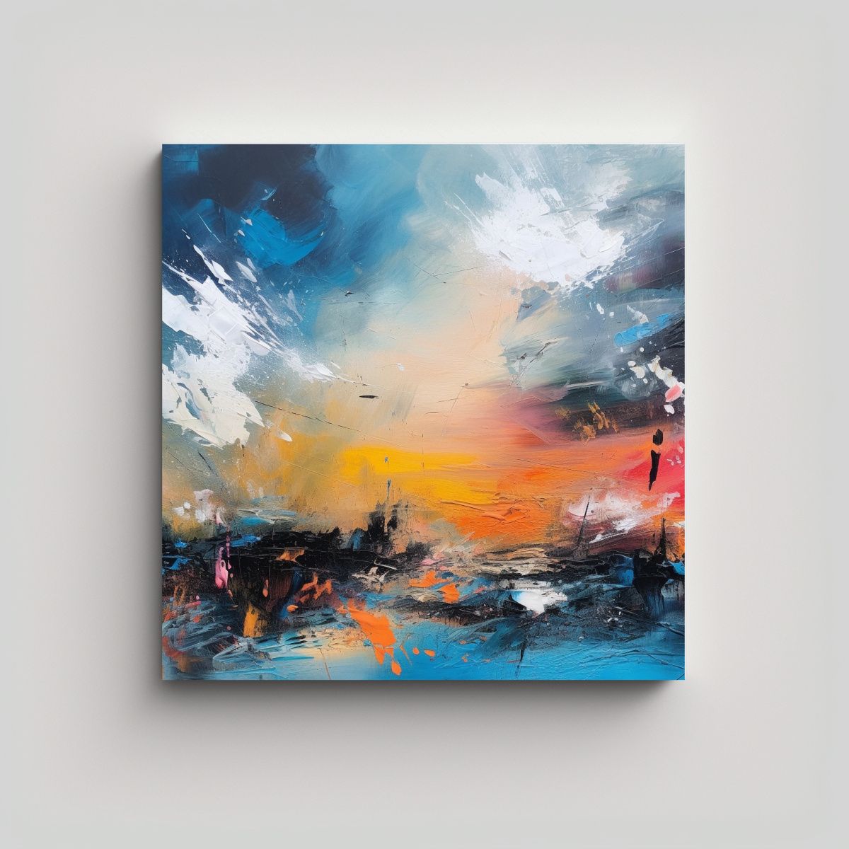 GENERICO - Cuadro Lienzo Tonos Clasico Paisaje Abstracto 70x70 Cm