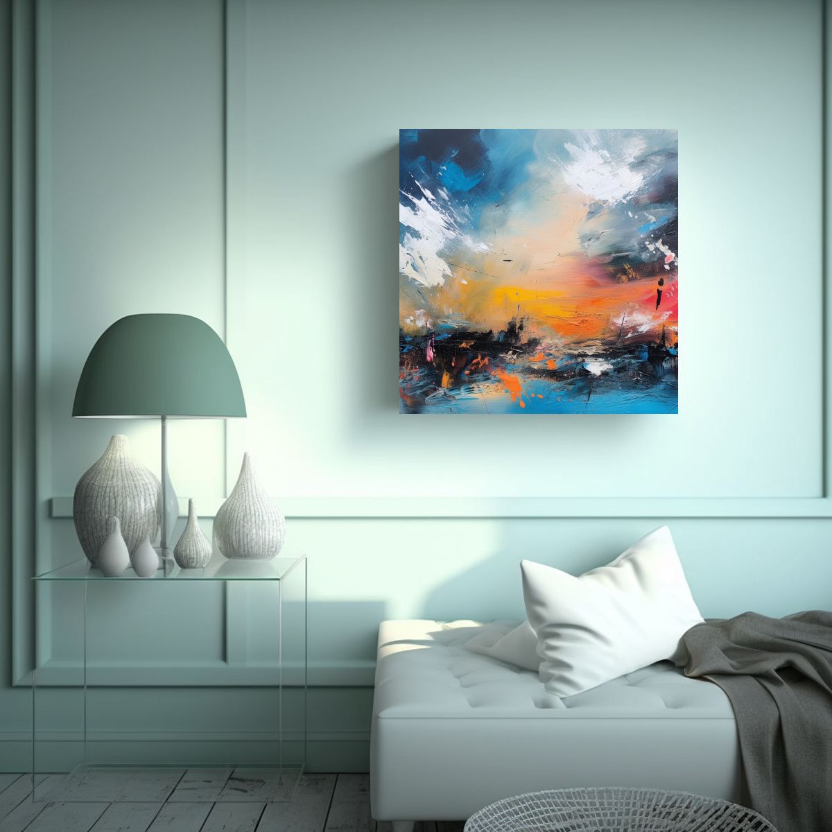 GENERICO - Cuadro Lienzo Tonos Clasico Paisaje Abstracto 70x70 Cm