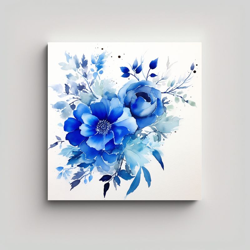 GENERICO - Pintura Decorativa Clásica Azul Floral Acuarela 50x50 Cm