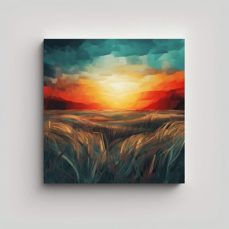 GENERICO - Pintura Abstracta Atardecer Sobre Un Campo En 70x70 Cm