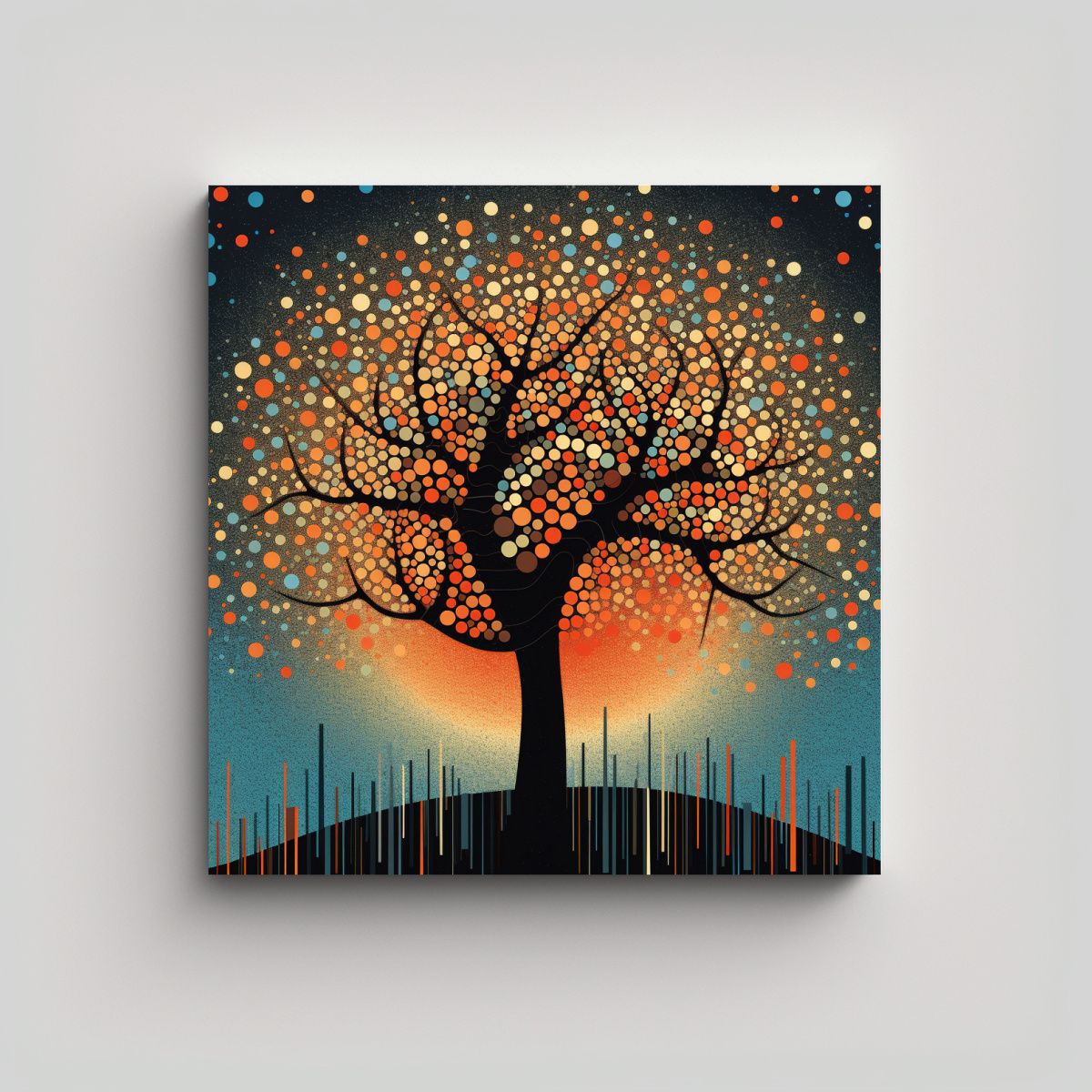 GENERICO - Pintura De árbol Con Fondo Estilizado En 70x70 Cm