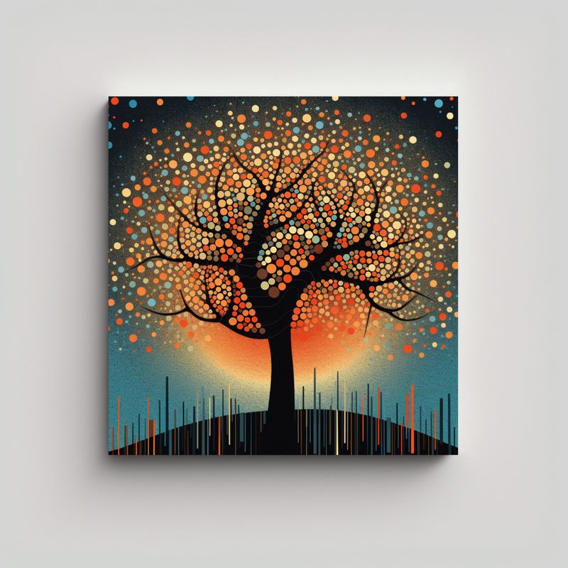 GENERICO - Pintura De árbol Con Fondo Estilizado En 50x50 Cm