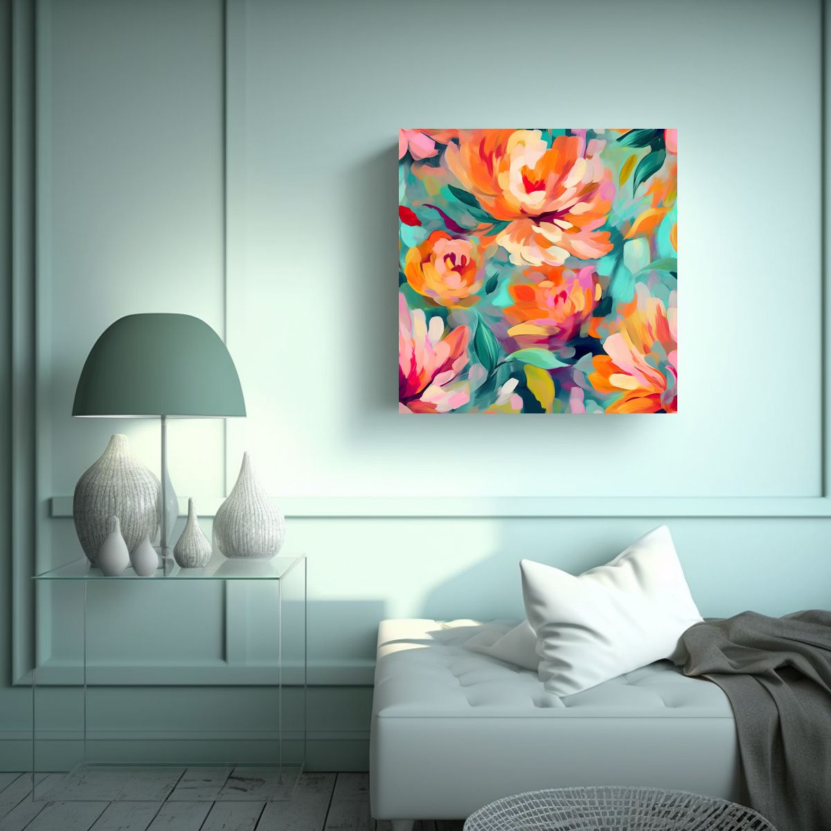 GENERICO - Pintura Abstracta Floral Moderna De Jaanika Talts 90x90 Cm