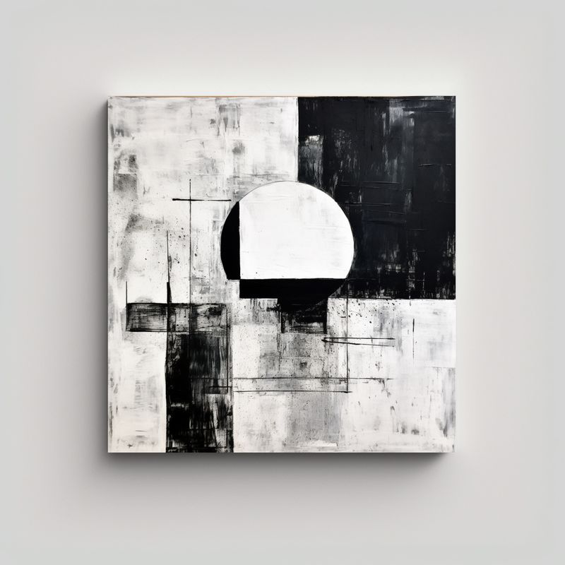 GENERICO - Pintura Abstracta En Blanco Y Negro En Bastidor 80x80 Cm