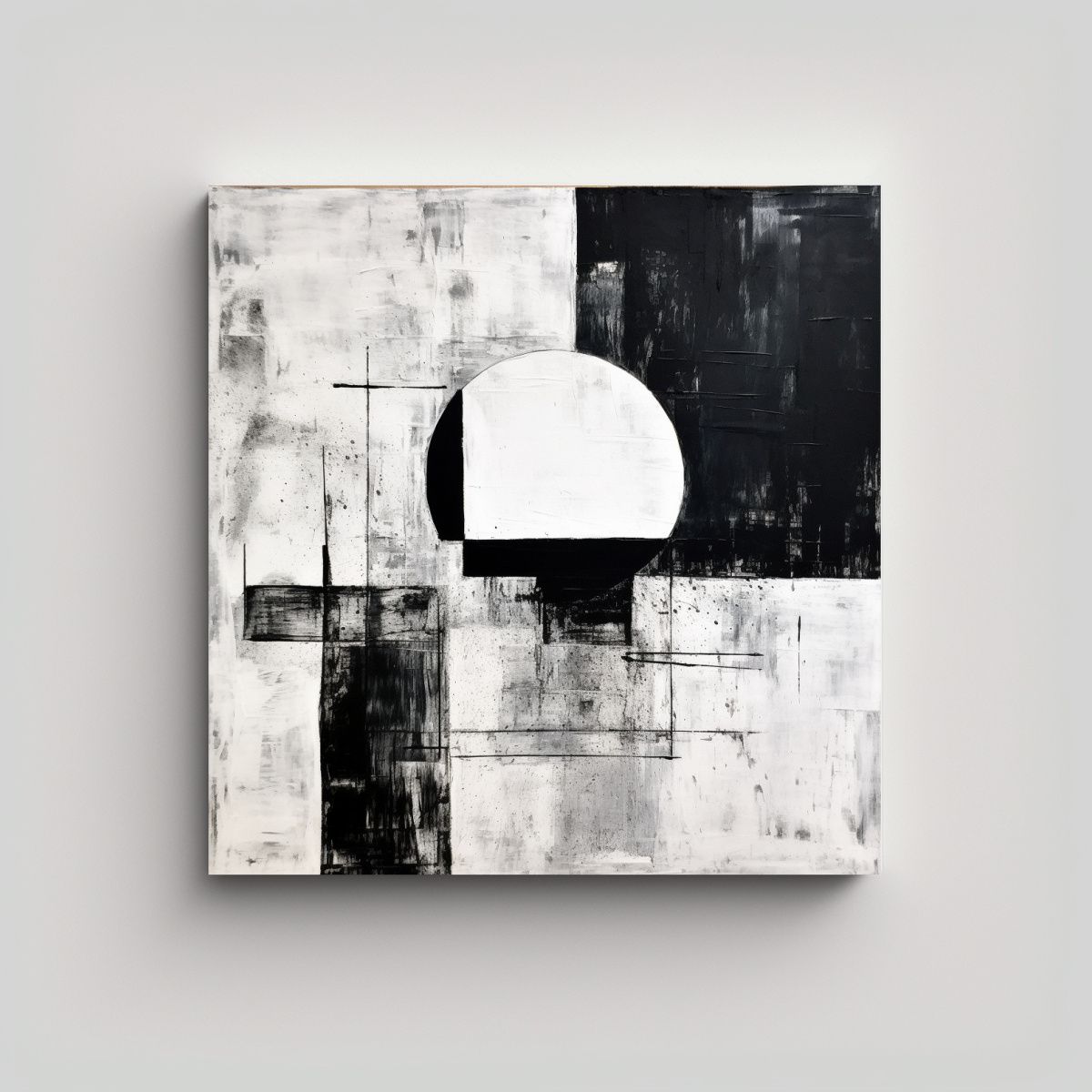 GENERICO - Pintura Abstracta En Blanco Y Negro En Bastidor 60x60 Cm