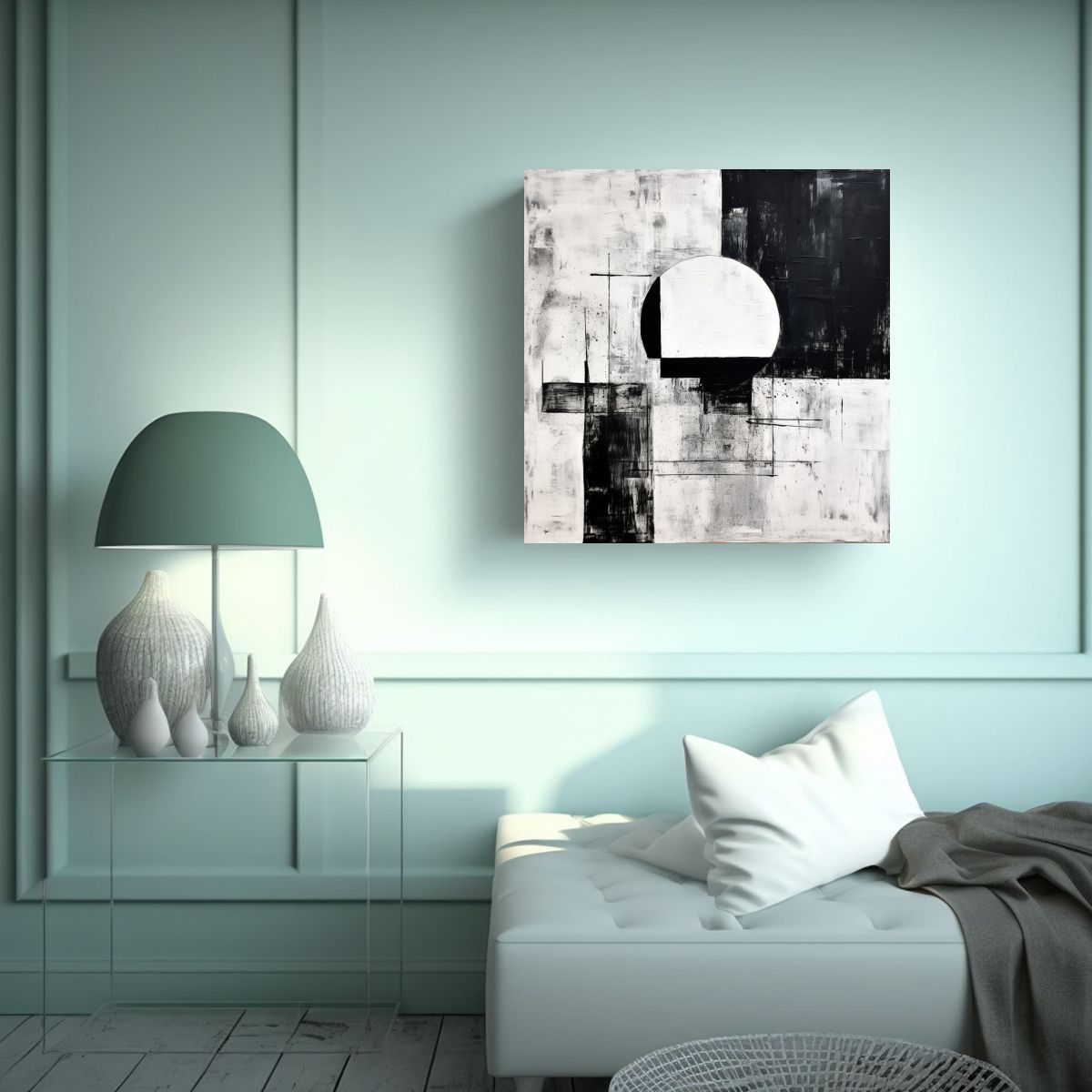 GENERICO - Pintura Abstracta En Blanco Y Negro En Bastidor 60x60 Cm