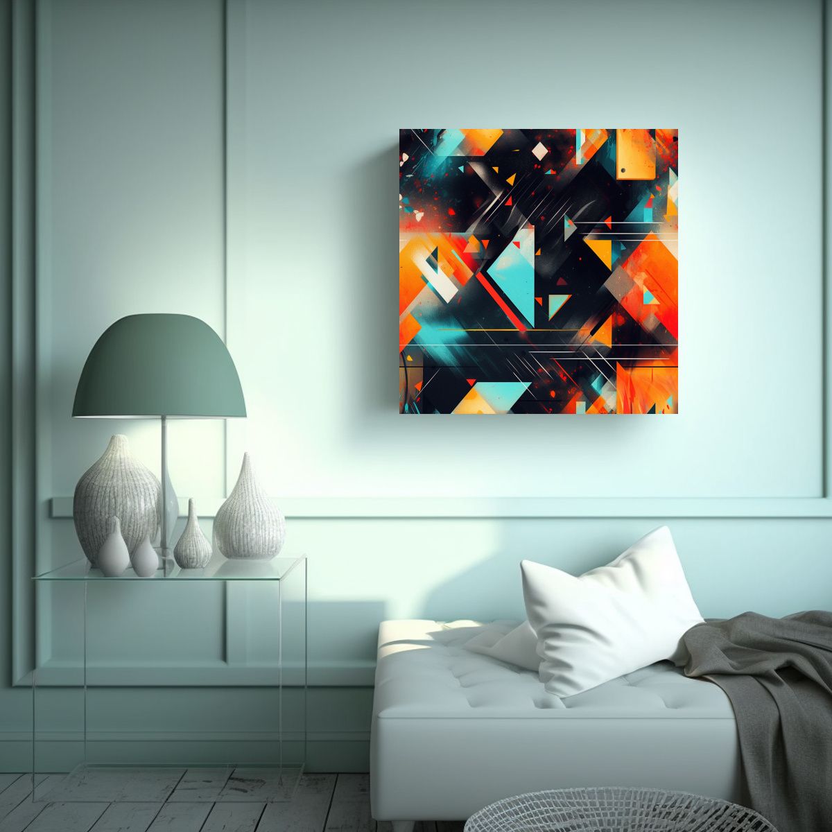 GENERICO - Pintura Abstracta Geométrica En Bastidor Con 90x90 Cm