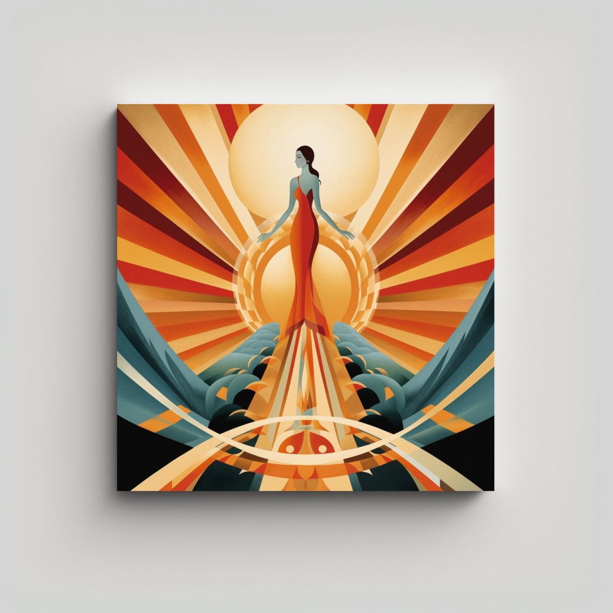 GENERICO - Pintura Decorativa De Sol Estilo Art Deco De 80x80 Cm