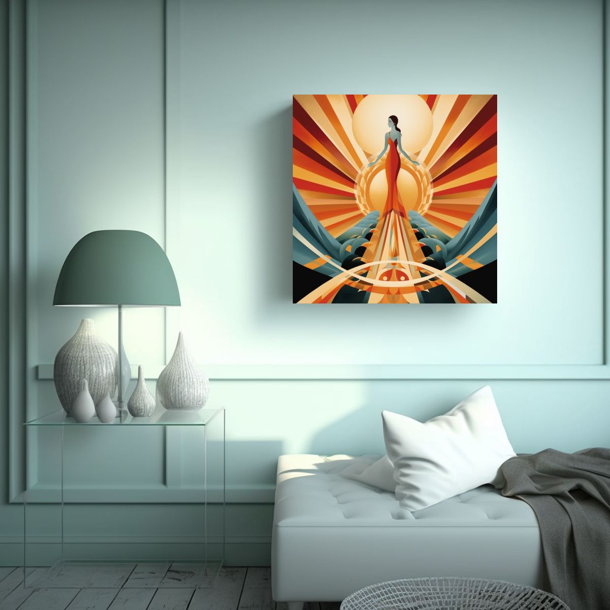 GENERICO - Pintura Decorativa De Sol Estilo Art Deco De 80x80 Cm