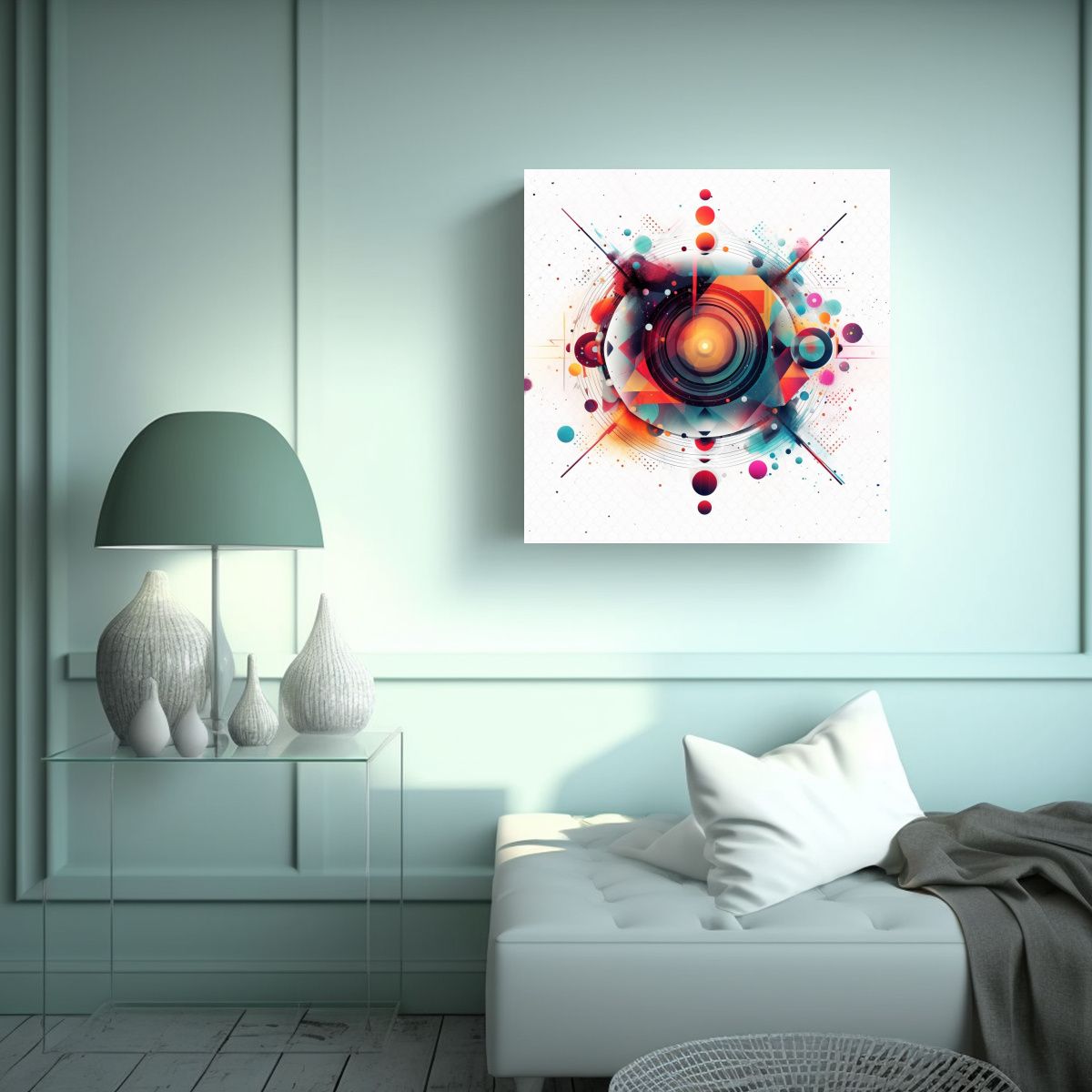 GENERICO - Arte Pared Movimiento Adorno Círculos Blancos 70x70 Cm