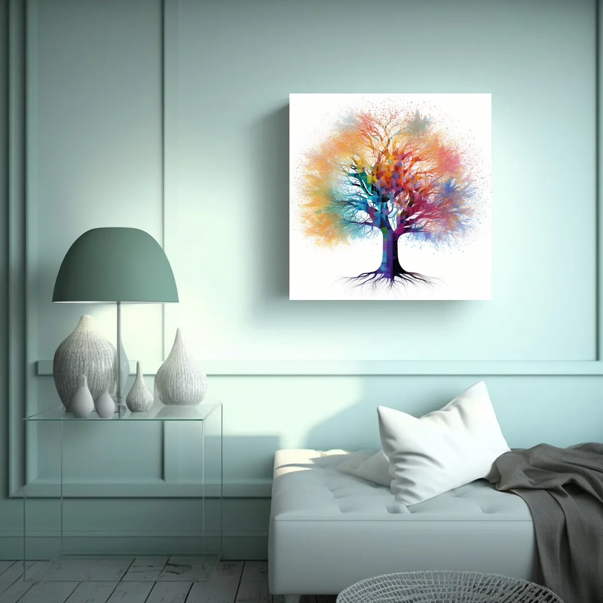 GENERICO - Pintura Abstracta De árbol Blanco Con Raíces 70x70 Cm