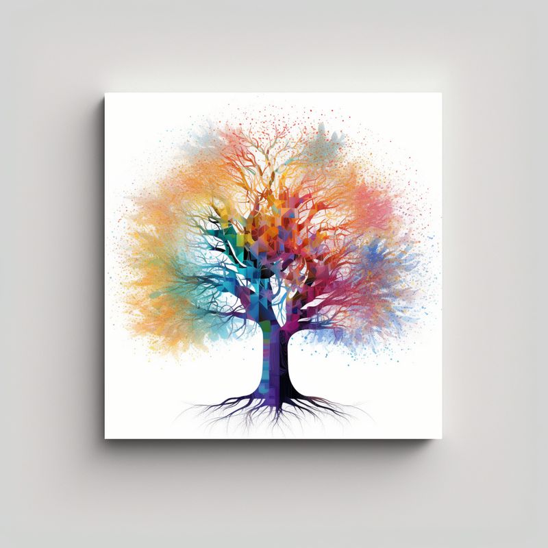 GENERICO - Pintura Abstracta De árbol Blanco Con Raíces 80x80 Cm