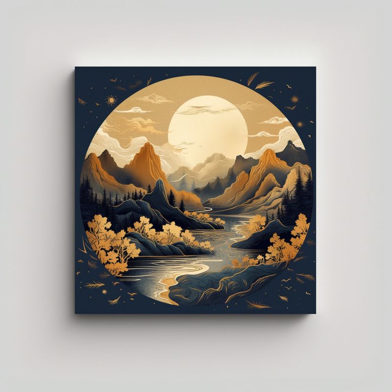 GENERICO - Pinturas Abstractas Montañas Y Ríos Luna Llena 90x90 Cm