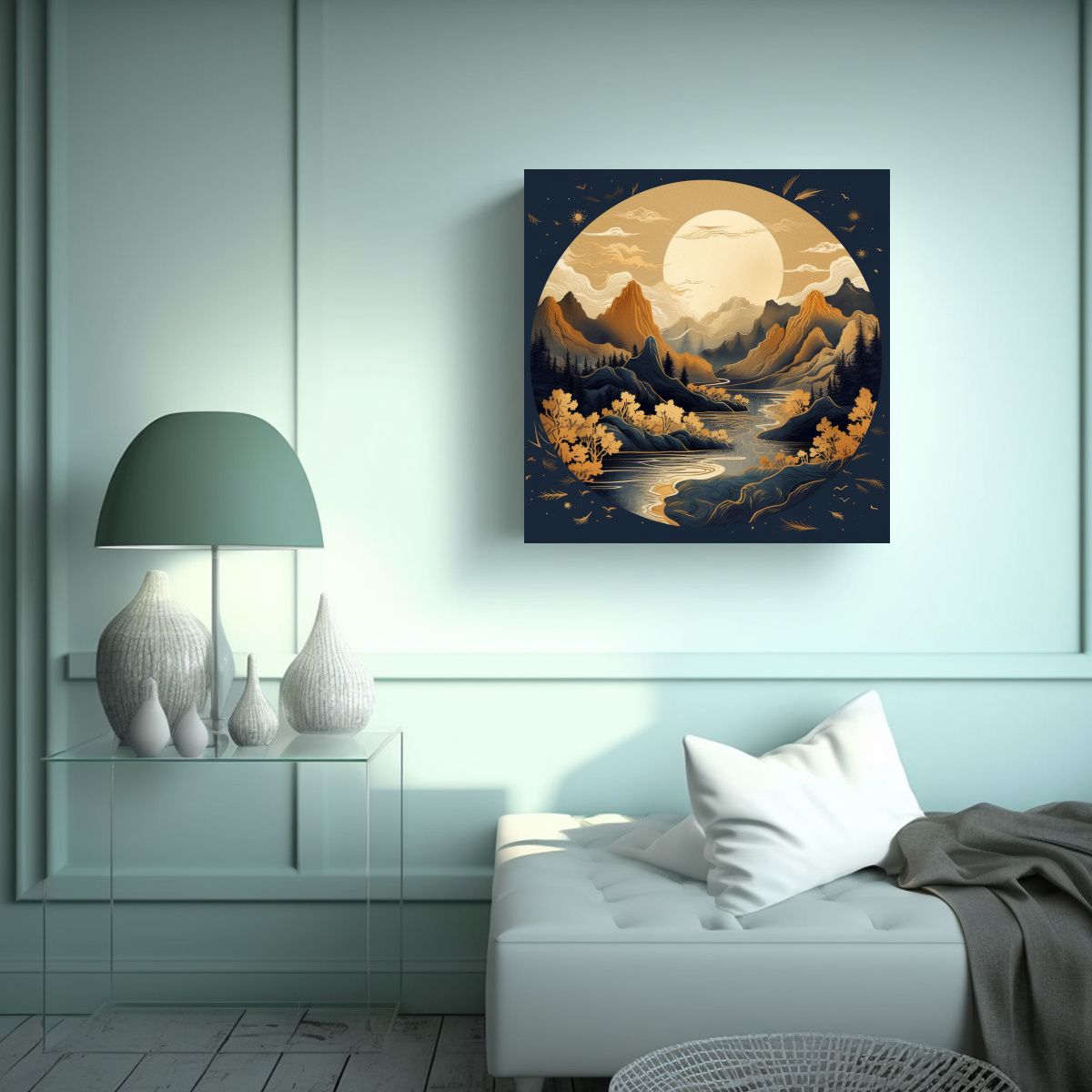 GENERICO - Pinturas Abstractas Montañas Y Ríos Luna Llena 70x70 Cm