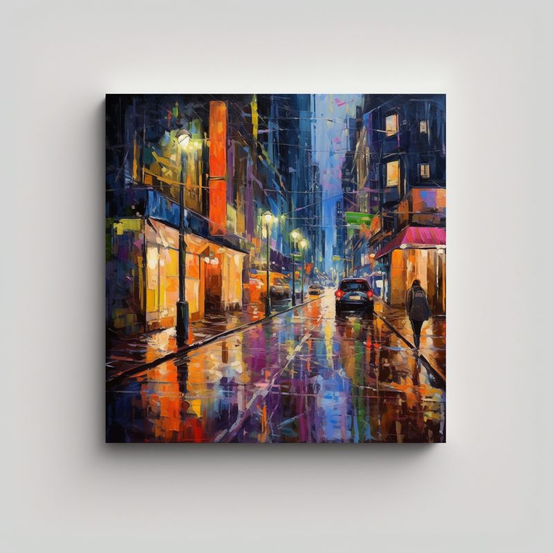 GENERICO - Cuadro Acuarela De Una Calle De La Ciudad Con 90x90 Cm