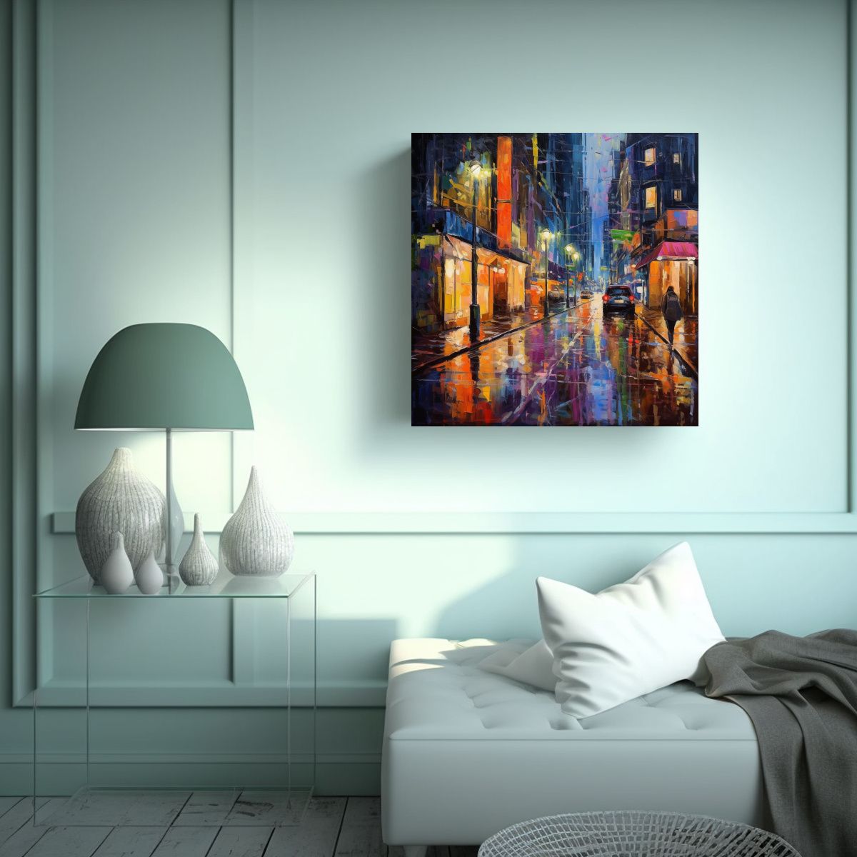 GENERICO - Cuadro Acuarela De Una Calle De La Ciudad Con 50x50 Cm