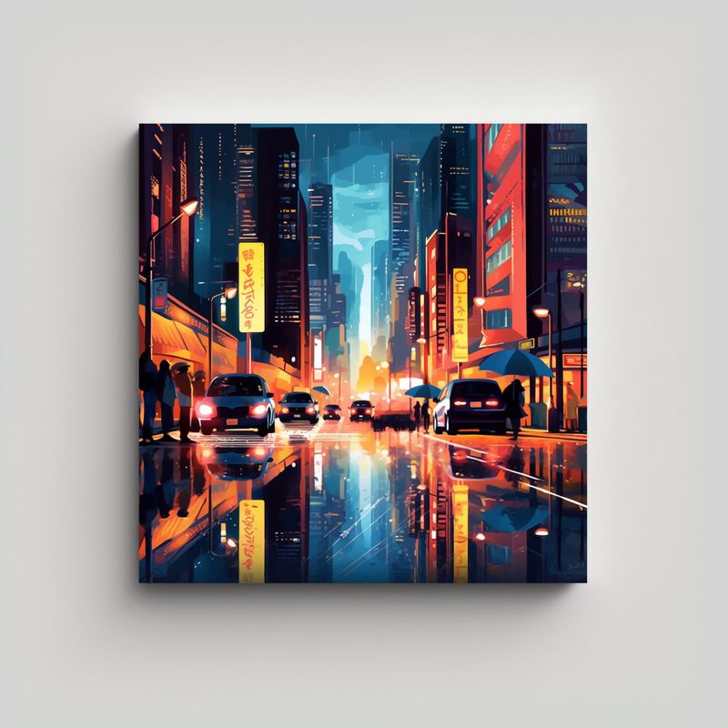GENERICO - Cuadro Abstracto De Una Ciudad Bulliciosa En 80x80 Cm