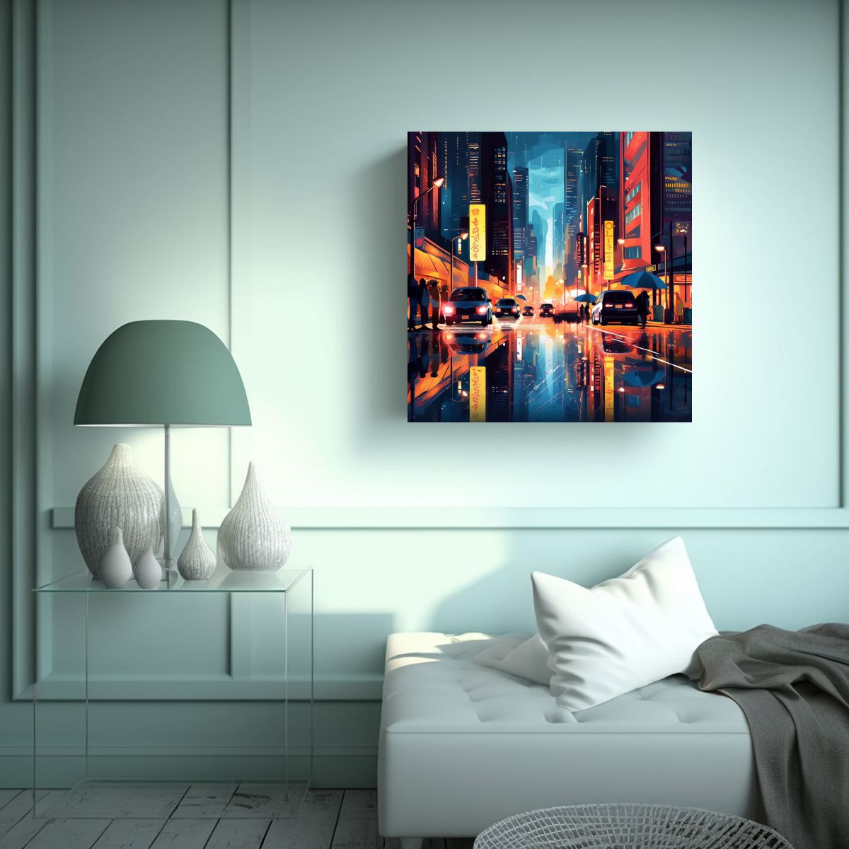 GENERICO - Cuadro Abstracto De Una Ciudad Bulliciosa En 60x60 Cm