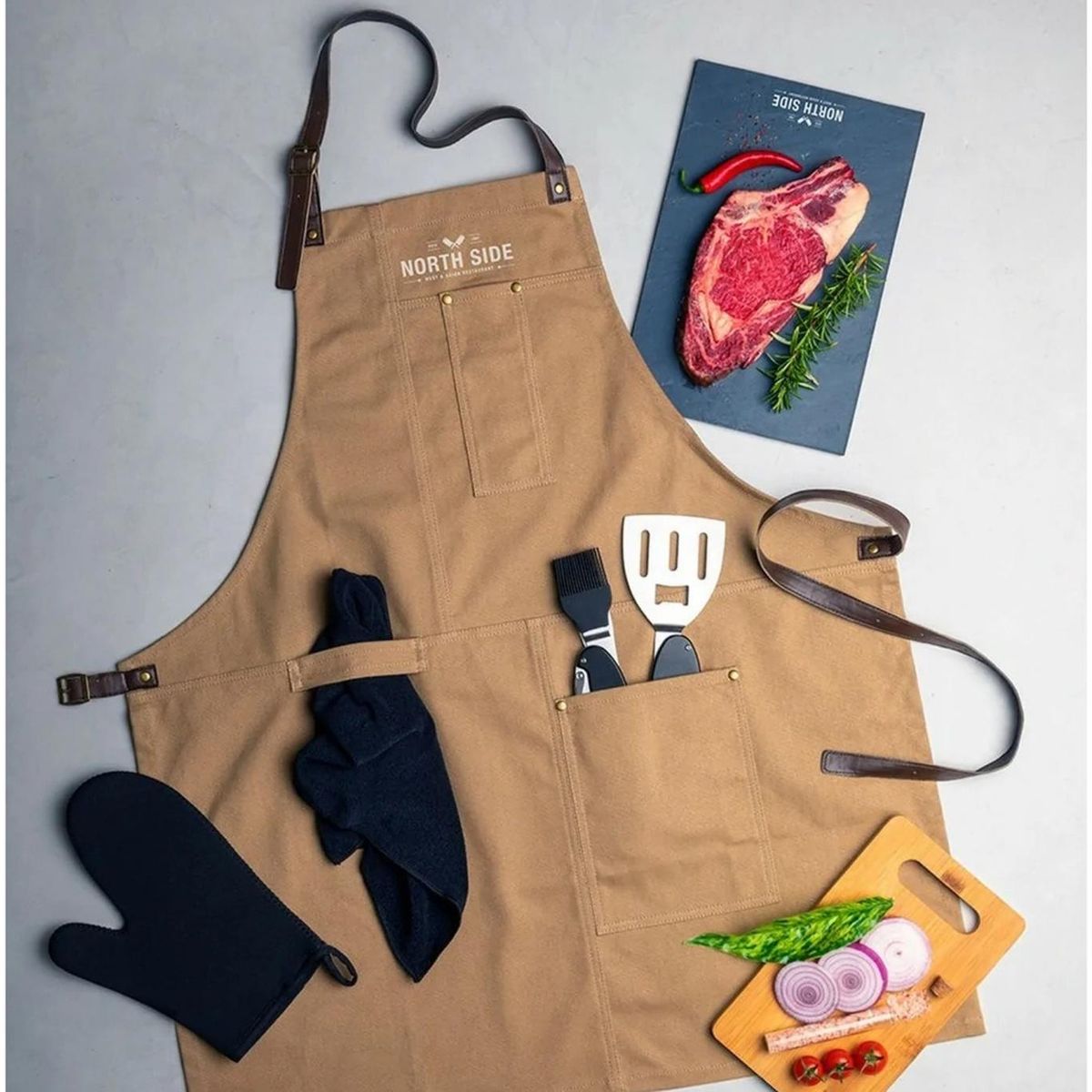 IMPORTCLICK - Delantal Pechera 100% Algodón Vurcex Khaki IMPORTCLICK