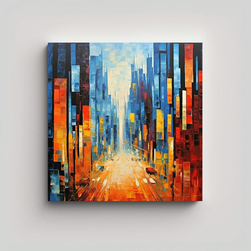 GENERICO - Pintura Abstracta De La Ciudad Moderna En óleo 70x70 Cm