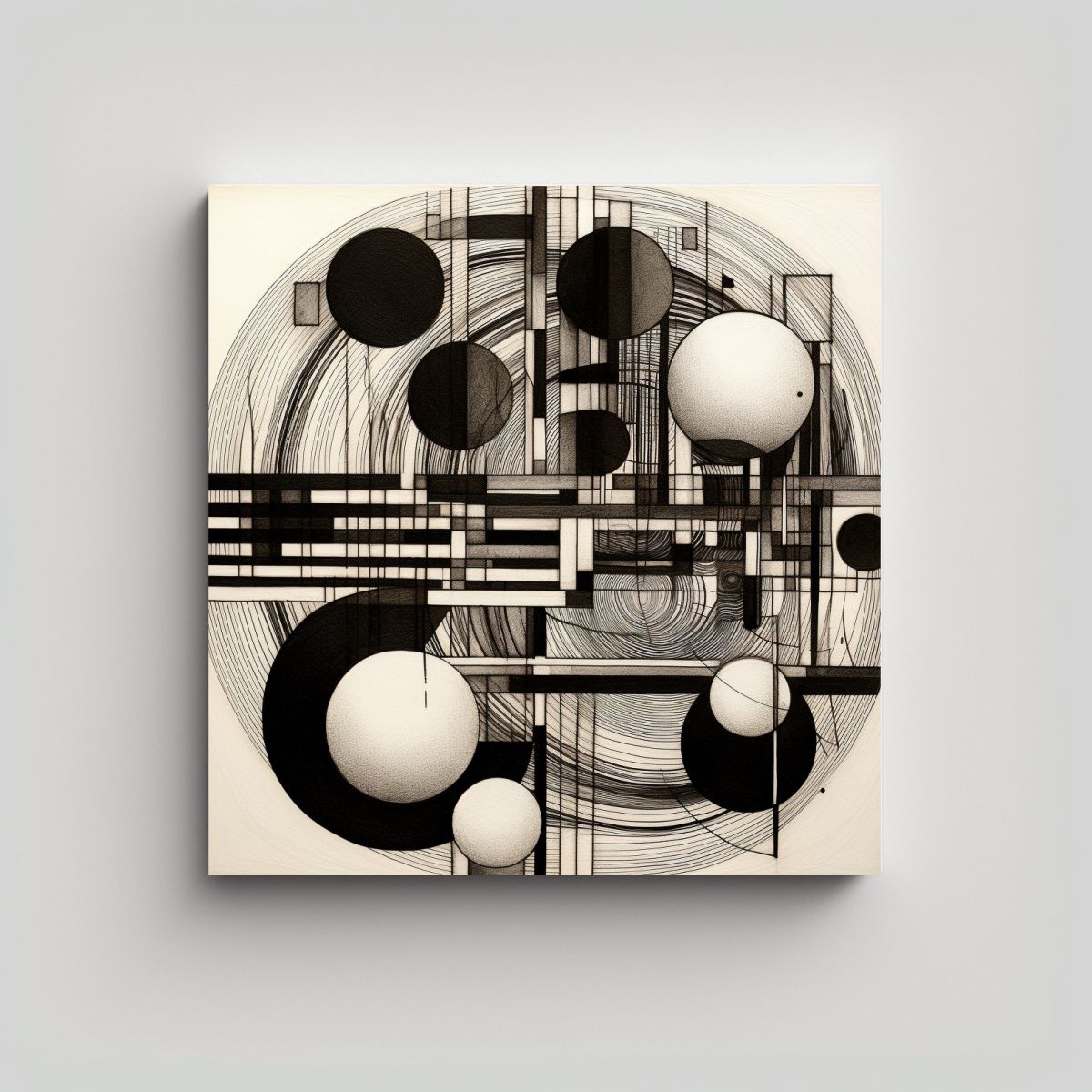 GENERICO - Cuadro Abstracto Con Tres Líneas Negras Y Dos 80x80 Cm