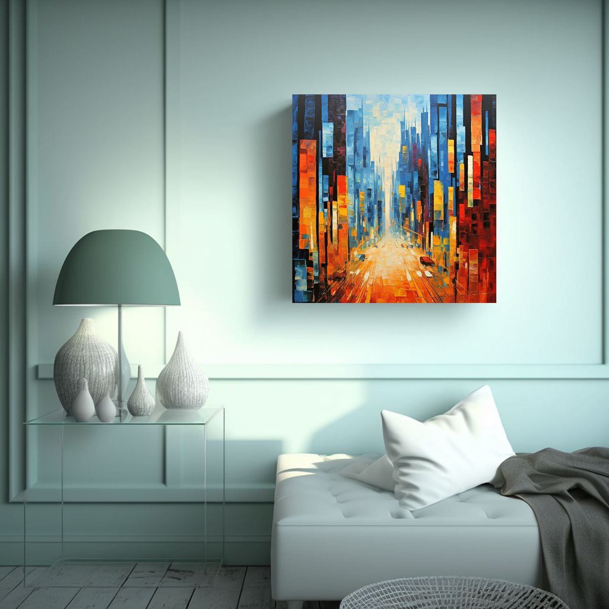 GENERICO - Pintura Abstracta De La Ciudad Moderna En óleo 50x50 Cm