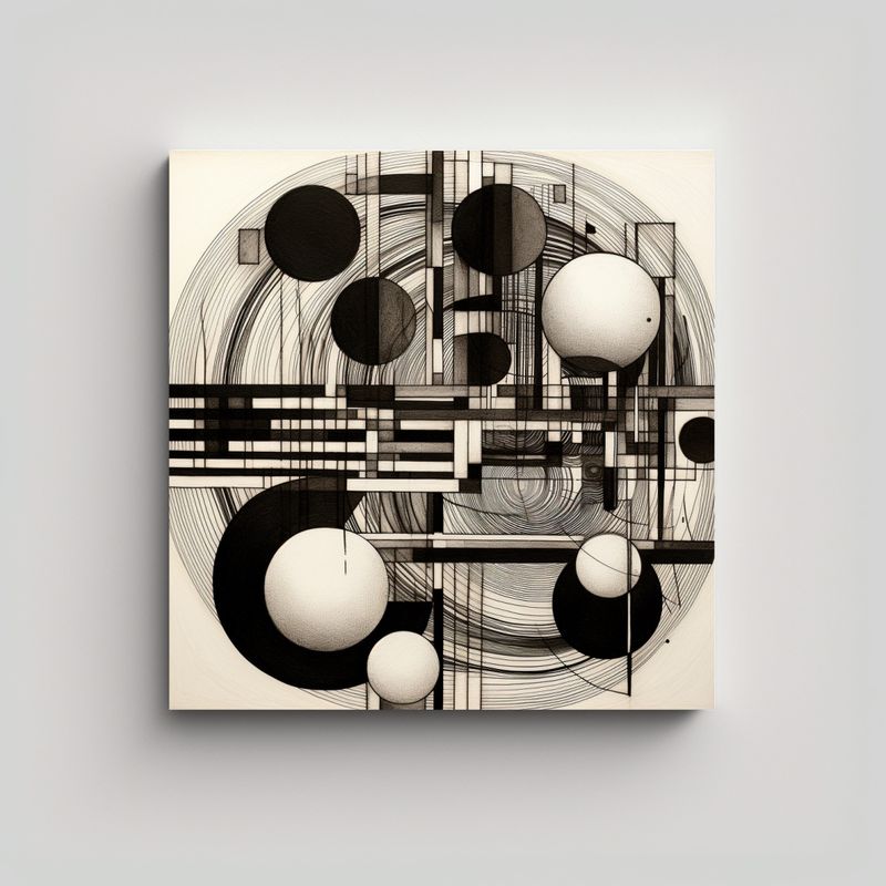 GENERICO - Cuadro Abstracto Con Tres Líneas Negras Y Dos 90x90 Cm