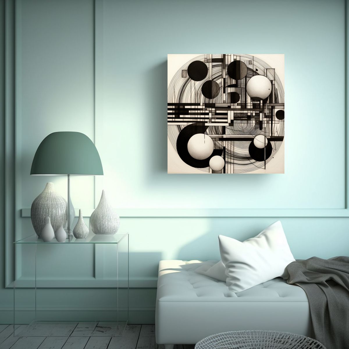 GENERICO - Cuadro Abstracto Con Tres Líneas Negras Y Dos 90x90 Cm