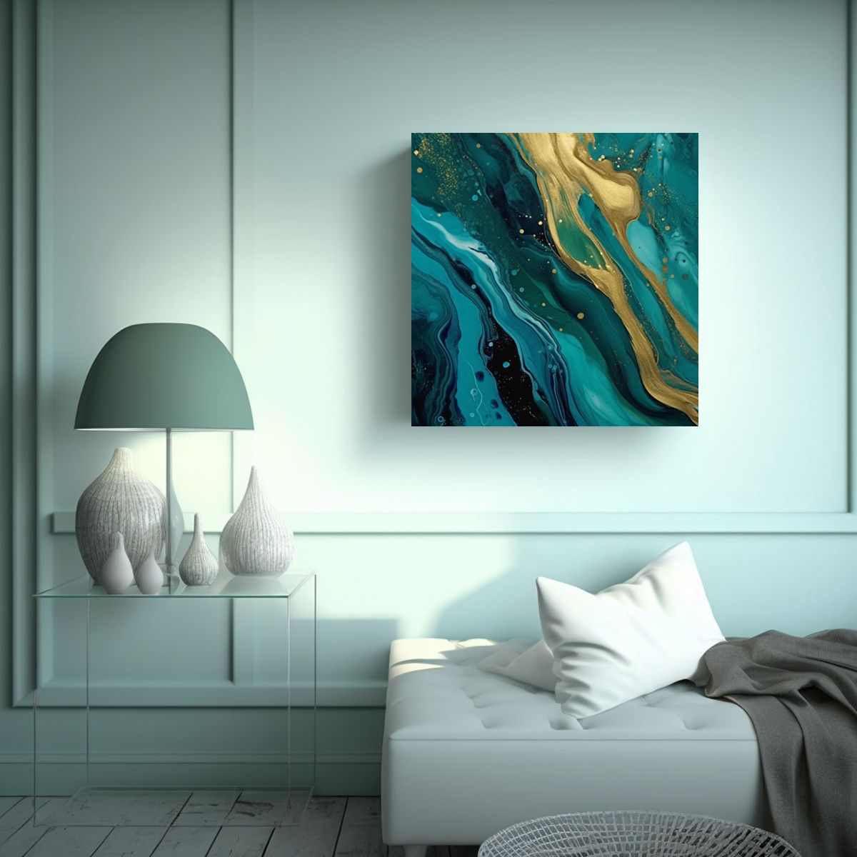 GENERICO - Pintura Acuarela Habitación En Lienzo Metálico 90x90 Cm