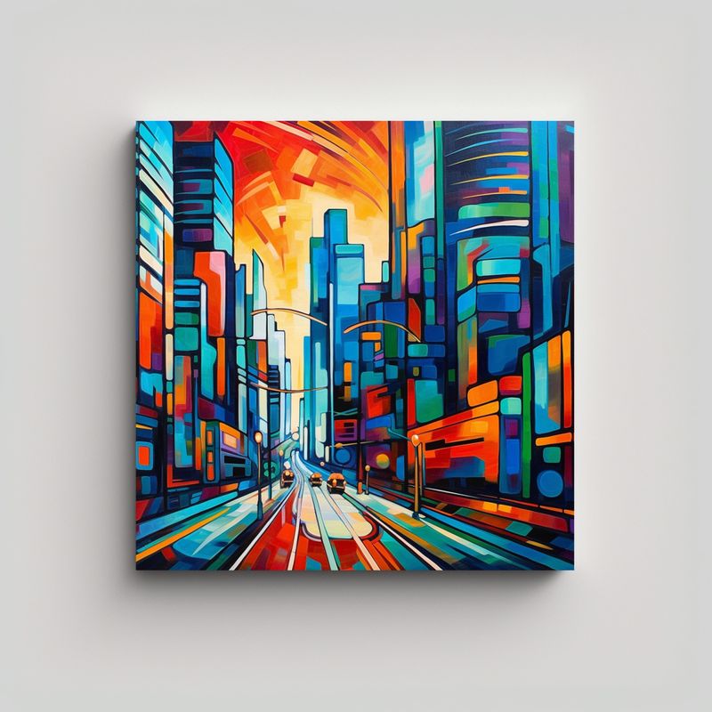 GENERICO - Pintura Decorativa Abstracta Con Líneas Y 90x90 Cm
