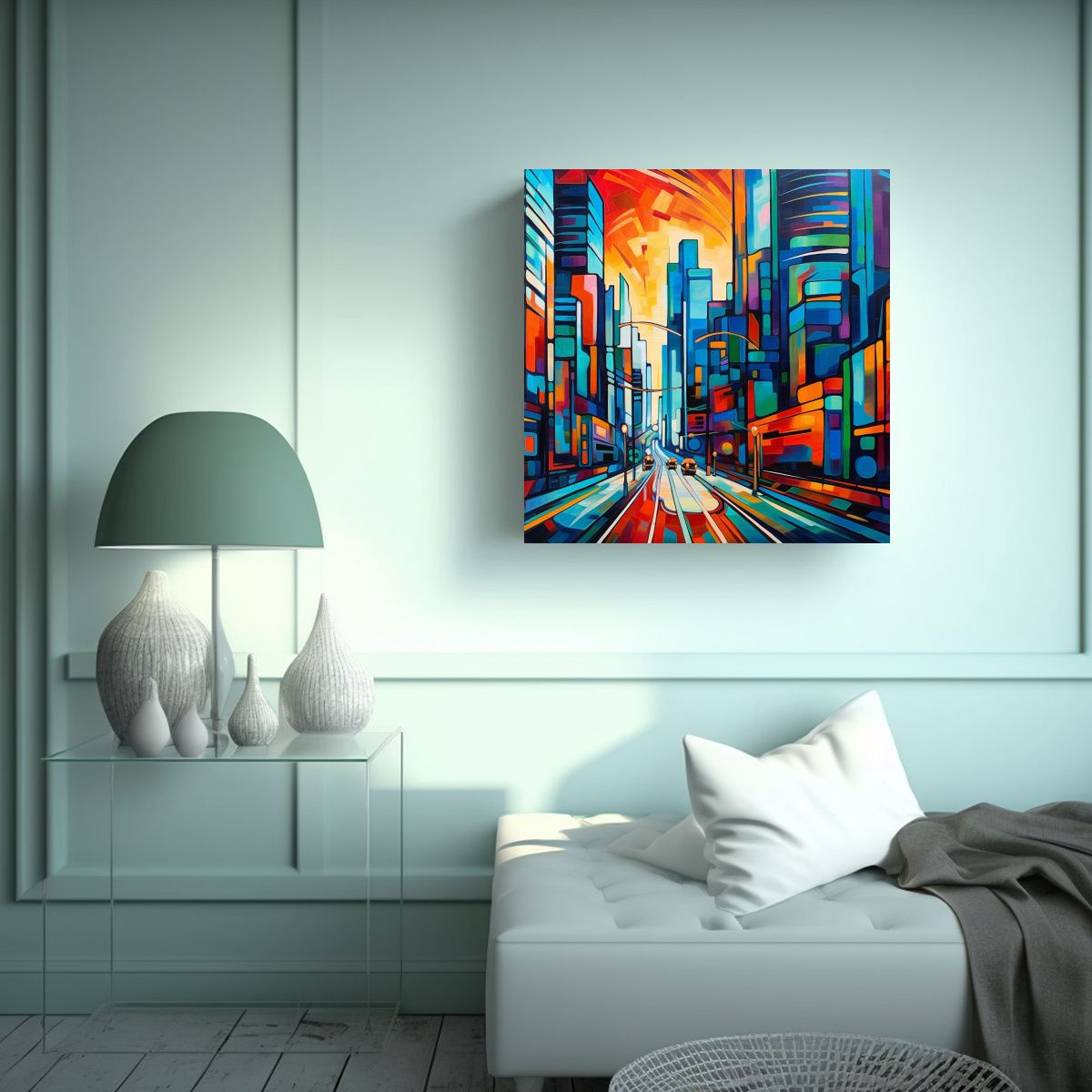 GENERICO - Pintura Decorativa Abstracta Con Líneas Y 80x80 Cm