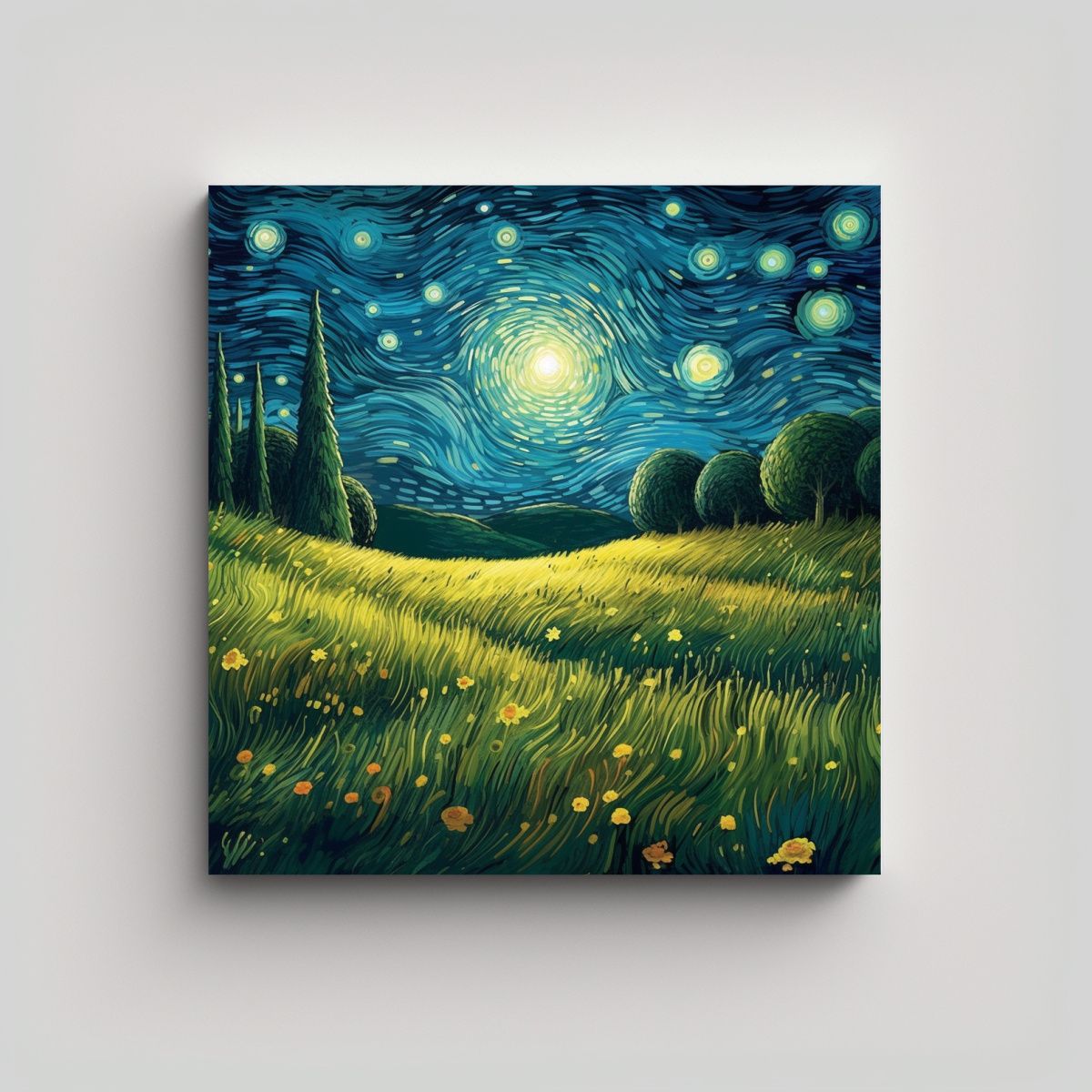 GENERICO - Cuadro Inspirado En La Noche Estrellada De 50x50 Cm.
