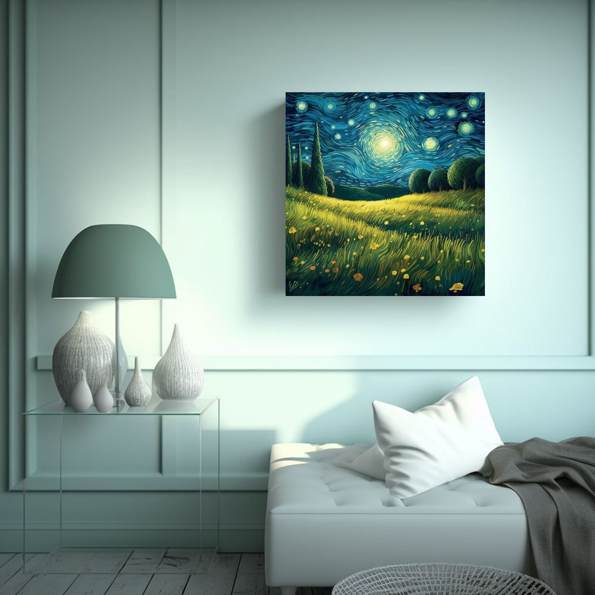 GENERICO - Cuadro Inspirado En La Noche Estrellada De 50x50 Cm.