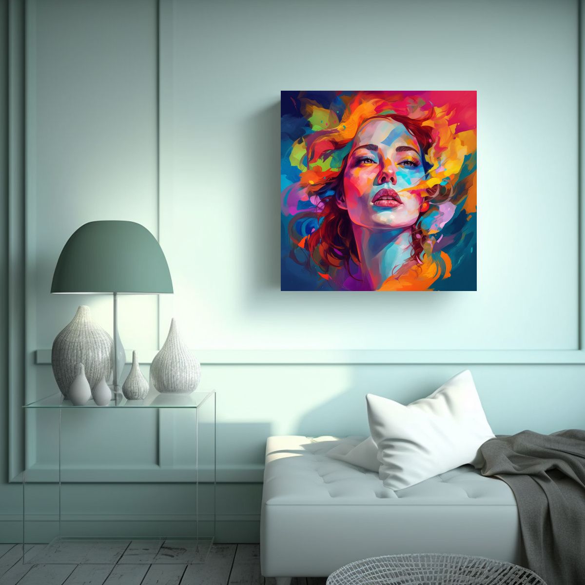 GENERICO - Cuadro Abstracto Para Sala Con Retrato De Mujer 70x70 Cm