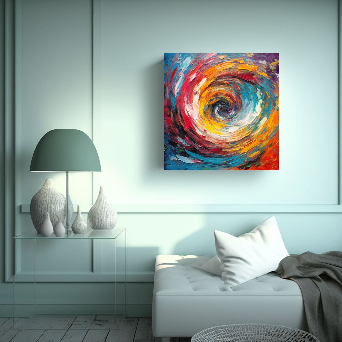 GENERICO - Obra De Arte En Espiral De Pintura Colorida De 70x70 Cm
